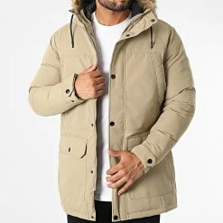 Grosses soldes 🛒 Parka Capuche Fourrure Winner Beige de Jack And Jones 🔔