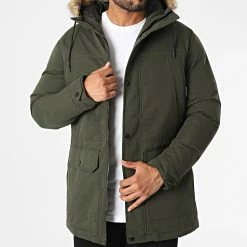Remise 💯 Parka Capuche Fourrure Winner Vert Kaki de Jack And Jones 😍