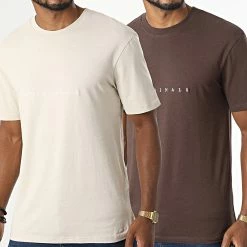 Meilleure affaire 😍 Lot De 2 Tee 👕 Shirts Copenhagen Beige Marron de Jack And Jones ⭐