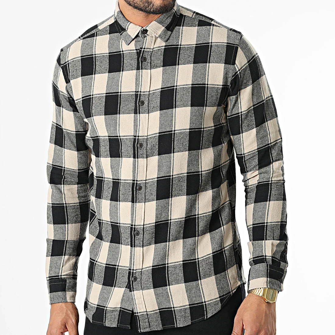 Bon marché ✨ Chemise Manches Longues A Carreaux Plain Autumn Buffalo Beige Noir de Jack And Jones 😍 1 Bon marché ✨ Chemise Manches Longues A Carreaux Plain Autumn Buffalo Beige Noir de Jack And Jones 😍