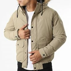 Sortie 😉 Parka Capuche Fourrure Winner Bomber Beige Foncé de Jack And Jones 🛒