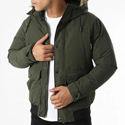 Meilleur prix 🎁 Parka Capuche Fourrure Winner Bomber Vert Kaki de Jack And Jones 🌟