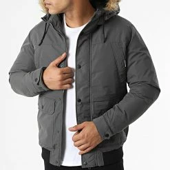 De gros 🎉 Parka Capuche Fourrure Winner Bomber Gris Anthracite de Jack And Jones ⌛
