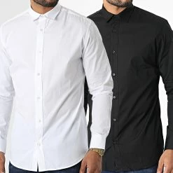 Le moins cher 🧨 Lot De 2 Chemises A Manches Longues Joe Blanc Noir de Jack And Jones ❤️