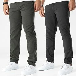 Vente flash 🧨 Lot De 2 Pantalons Chino Stollie Dave Vert Kaki Gris Anthracite de Jack And Jones 👏