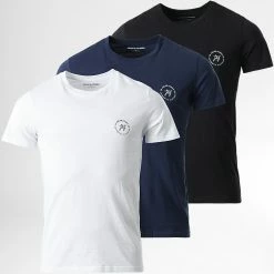 Acheter ⭐ Lot de 3 Tee 👚 Shirts 12221215 Blanc Noir Bleu Marine de Jack And Jones 🔥