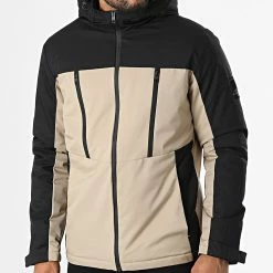 Le moins cher 🔥 Veste Zippée Capuche Abel Beige Noir de Jack And Jones 🎁