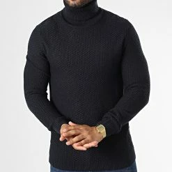 Nouveau 🧨 Pull Col Roulé Damian Bleu Marine de Jack And Jones 🎉 -Jack And Jones Soldes jack and jones 334972 12215785 NAVY BLAZER 20220902T161557 03