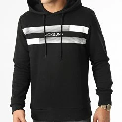 Offres 🔥 Sweat Capuche New Adam Noir de Jack And Jones ⌛