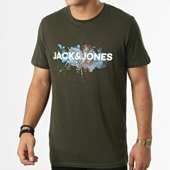 De gros 🎉 Tee 👕 Shirt Tear 12211714 Vert Kaki de Jack And Jones 🛒