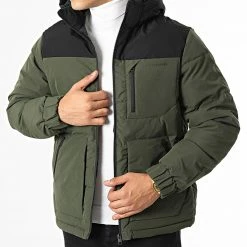 Grosses soldes 🎁 Doudoune Capuche Otto Puffer Vert Kaki Noir de Jack And Jones 🛒