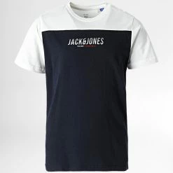 Nouveau ⭐ Tee 👕 Shirt Enfant Dan Blocking Bleu Marine Blanc de Jack And Jones ✨