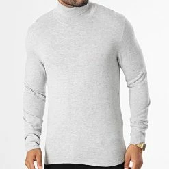 Remise 👏 Pull Col Roulé Rogan Knit 12196902 Gris Chiné de Jack And Jones ✔️