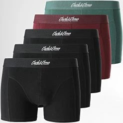 Le moins cher 🌟 Lot De 5 Boxers 12212444 Organic Bordeaux Vert Noir de Jack And Jones 😀