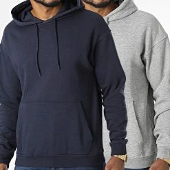 Budget 🎁 Lot De 2 Sweats Capuche Brink Bleu Marine Gris Chiné de Jack And Jones 🔥