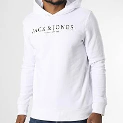 Promo 🥰 Sweat Capuche August Logo Blanc de Jack And Jones 🌟