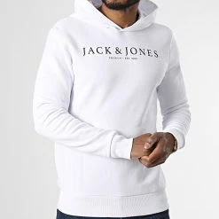 Promo 🥰 Sweat Capuche August Logo Blanc de Jack And Jones 🌟 -Jack And Jones Soldes jack and jones 336849 12221967 WHITE 20220916T155403 03
