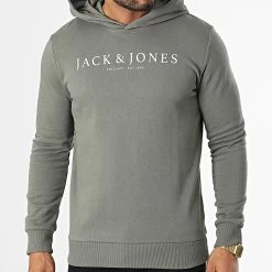 Le moins cher 🌟 Sweat Capuche August Logo Gris Souris de Jack And Jones 👍
