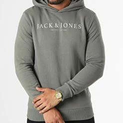 Le moins cher 🌟 Sweat Capuche August Logo Gris Souris de Jack And Jones 👍 -Jack And Jones Soldes jack and jones 336857 12221967 MULLED BASIL 20220916T150700 03