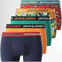 Coupon 🛒 Lot De 5 Boxers 12214432 Mexican Skulls Bleu Marine Vert Orange de Jack And Jones 🌟