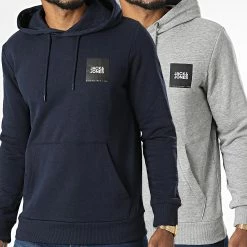 Coupon ❤️ Lot De 2 Sweats Capuche Lock Bleu Marine Gris Chiné de Jack And Jones 🌟