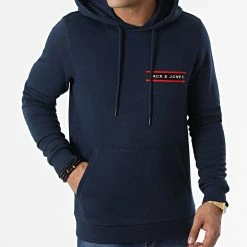 Vente flash 🥰 Sweat Capuche Xander 12218266 Bleu Marine de Jack And Jones ❤️ -Jack And Jones Soldes jack and jones 336940 12218266 NAVY BLAZER 20221010T140244 03