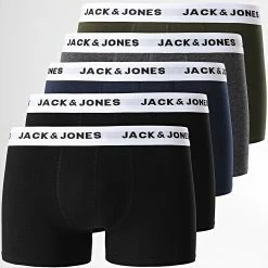 De gros ⭐ Lot De 5 Boxers 12214455 Noir Bleu Marine Vert Kaki de Jack And Jones ✨