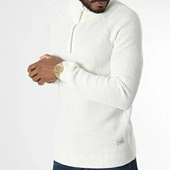 Nouveau 🛒 Pull Col Zippé Pannel Beige Clair de Jack And Jones 👍 -Jack And Jones Soldes jack and jones 337029 12212054 CLOUD DANCER SOLID 20220916T155343 03