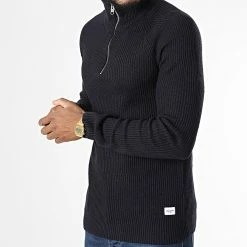 Vente flash 🔔 Pull Col Zippé Pannel Bleu Marine de Jack And Jones ⌛ -Jack And Jones Soldes jack and jones 337030 12212054 NAVY BLAZER SOLID 20220916T155458 03