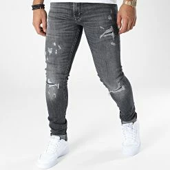 Nouveau 🛒 Jean Skinny Liam Seal Noir de Jack And Jones 😀