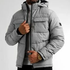 Nouveau ✨ Doudoune Capuche Brady Gris Chiné de Jack And Jones 🛒 -Jack And Jones Soldes jack and jones 337067 12212233 LIGHT GREY MELANGE 20220912T151429 01