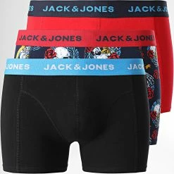 Tout neuf 🔔 Lot De 3 Boxers 12211159 Rouge Noir Bleu Marine de Jack And Jones 🥰