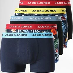 Tout neuf 🧨 Lot De 5 Boxers Flower Bird Noir Bleu Marine Floral de Jack And Jones 🤩