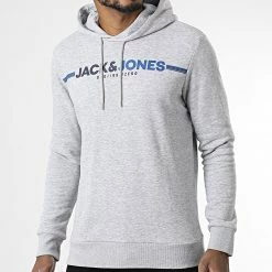 Vente flash 💯 Sweat Capuche Frederik Gris Chiné de Jack And Jones 👏