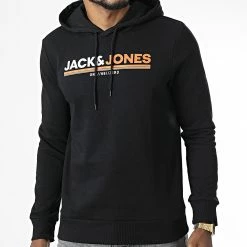 Meilleur prix ⌛ Sweat Capuche Frederik Noir de Jack And Jones 🎉