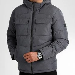 Budget 🧨 Doudoune Capuche Brady 12212233 Gris Anthracite de Jack And Jones 😀
