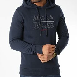 Promo 👏 Sweat Capuche Galo Bleu Marine de Jack And Jones 🤩 -Jack And Jones Soldes jack and jones 339502 12218258 NAVY BLAZER 20221020T144456 03