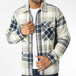 De gros ⭐ Surchemise A Carreaux Jay Beige Bleu Marine de Jack And Jones ✨