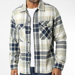 De gros ⭐ Surchemise A Carreaux Jay Beige Bleu Marine de Jack And Jones ✨ -Jack And Jones Soldes jack and jones 341070 12213478 GREY MEL CONFORT 20221020T144845 03