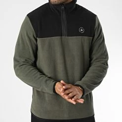 Acheter ❤️ Sweat Col Zippé Tech Polar Vert Kaki Noir de Jack And Jones ⭐