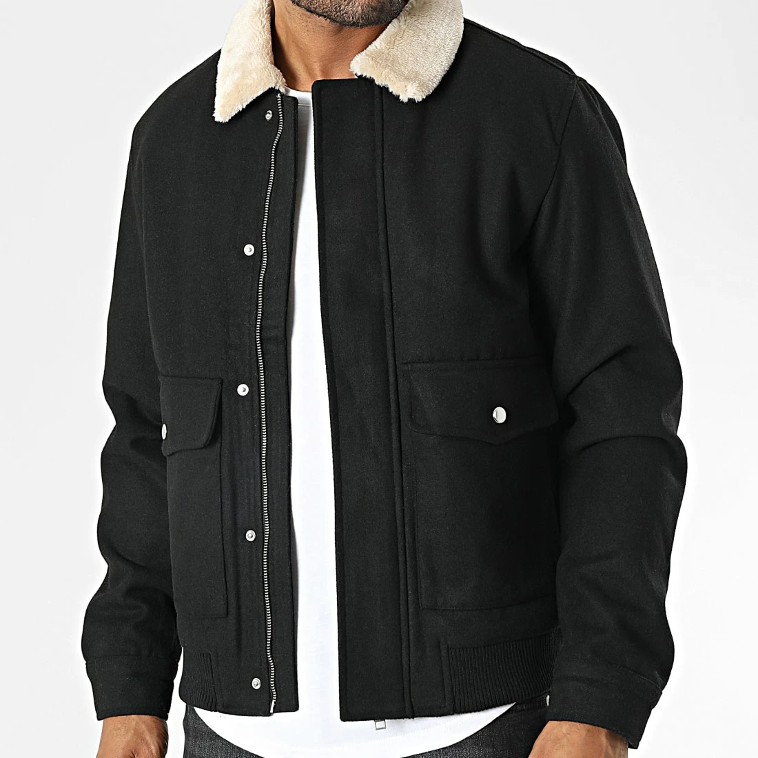 Meilleur prix 🛒 Veste Zippée Col Fourrure Tom Noir de Jack And Jones 🥰 3 Meilleur prix 🛒 Veste Zippée Col Fourrure Tom Noir de Jack And Jones 🥰 – Image 3
