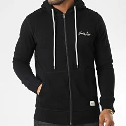 Nouveau 🧨 Sweat Zippé Capuche Tons Noir de Jack And Jones ❤️ -Jack And Jones Soldes jack and jones 341589 12186716 BLACK 20221011T161047 03