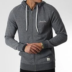 Promo ⭐ Sweat Zippé Capuche Tons Gris Chiné de Jack And Jones ⭐ -Jack And Jones Soldes jack and jones 341591 12186716 BLACK MELANGE 20221025T152451 03