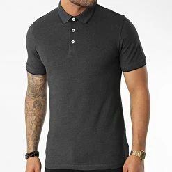 Meilleur prix 🎉 Polo Manches Courtes Paulos Gris Anthracite Chiné de Jack And Jones 🔔