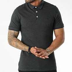 Meilleur prix 🎉 Polo Manches Courtes Paulos Gris Anthracite Chiné de Jack And Jones 🔔 -Jack And Jones Soldes jack and jones 343167 12136668 DARK GREY MEL 20221020T145909 03