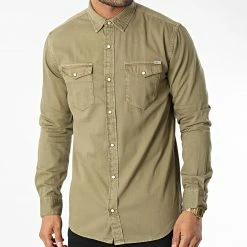Tout neuf 🧨 Chemise Jean A Manches Longues Sheridan Vert Kaki de Jack And Jones 😉