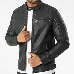 Sortie 🤩 Veste Biker Suédine Rocky Noir de Jack And Jones ⭐