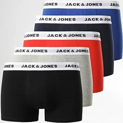 Le moins cher ✔️ Lot De 5 Boxers 12197849 Rouge Bleu Marine Gris Chiné de Jack And Jones ✔️