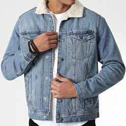 Offres 🔔 Veste Jean Col Mouton AKM 766 Bleu Wash de Jack And Jones ✨