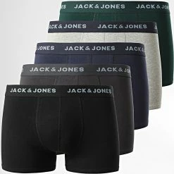 Meilleure affaire 👏 Lot De 5 Boxers 12220376 Bleu Marine Vert Gris Chiné de Jack And Jones 🛒